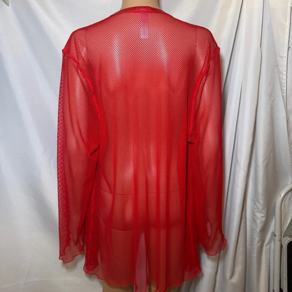 Savage X‎ Fenty Women's M/L Red Glossy Flossy Fishnet Robe Sexy Romantic